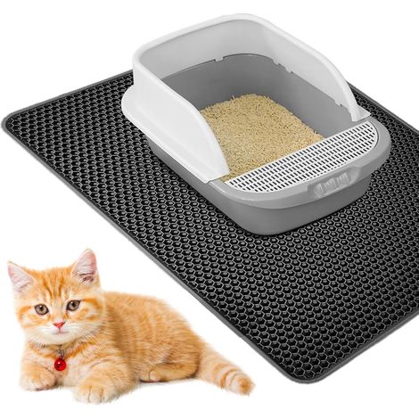 Cat Litter Mat 90 x 60 cm Double Layer Large Cat Litter Mat Waterproof Non-Slip Honeycomb Design EVA Black (1/5)