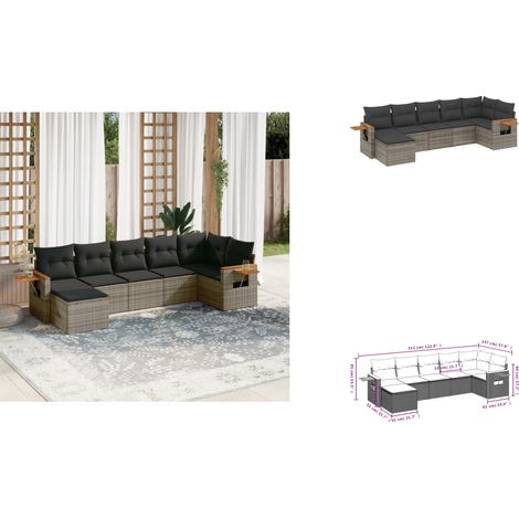 7-tlg. Garten-Sofagarnitur mit Kissen Grau Poly Rattan - Gartenmöbel - Sofasatz - Rattan Möbel - Outdoor Sofa - Lounge Set (1/3)