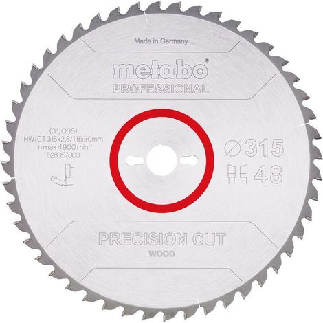 Lama circolare da 31,5 cm deper legno, taglio preciso, uso professionale e fai da te, alta durata, 1 pezzo, compatibilecon 30 mm - Metabo 628057000
