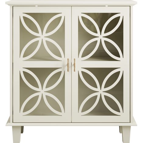 CHICFURN Credenza 80 x 38 x 87 cm in MDF crema con porte in vetro, stile retrò e contenimento (1/5)