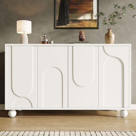 Buffet 120x71cm - Portes à Fermeture Amortie - Étagère Réglable - Pieds Pin Massif - Dispositif Antichute - Capacité 50kg - Blanc
