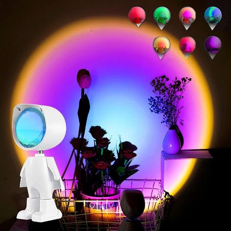 Projecteur de coucher de soleil robotisé à LED 7 couleurs arc-en-ciel, rotation à 360°, ambiance romantique idéale pour les réunions de famille, le salon et la décoration de la chambre (robot)