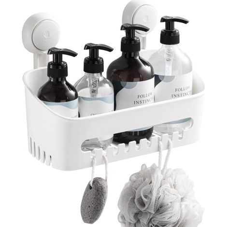 Serviteur Douche à Ventouse sans Perçage & Réutilisable Etagère Ventouse Simple d'Installation Charge 10KG Impérable Rangement Douche pour Carrelage Paroi de la Douche Salle de Bain & Cuisine (1/5)