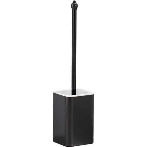 Brosse WC avec support, brosse WC en nylon ultra-doux avec support de brosse WC, cadre en aluminium, espace au mur et vertical, pas d'accumulation d'eau (couleur : noir) (1/4)
