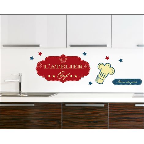 Sticker autocollant décoratif 24x68cm pour restaurant, l'Atelier du Chef - Décoration murale, décoration intérieure, décoration de restaurant. (1/4)