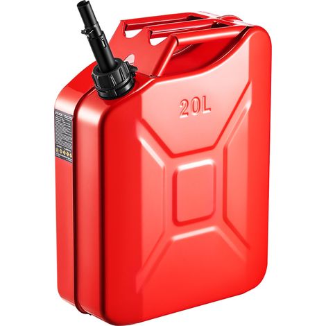 Jerrican Essence Métal 20 L Bidon Essence avec Bec Verseur, Poignée Confortable, Débit Maximal 6 L/min, Réservoir de Carburant Résistant pour Plupart des Voitures, Motos, UTV, Tracteurs, Rouge (1/5)