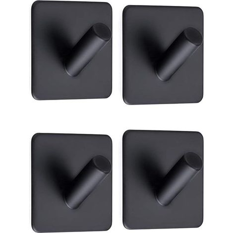 ZOLGINAH 4 Pièces Crochet Adhésif 3M Crochet Mural Salle De Bains En Acier Inox Crochets Serviettes Pour Bain Cuisine Toilettes Placards Noir Carré