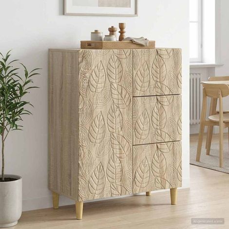 Buffet 3 tiroirs avec porte Chêne Sonoma en bois d’ingénierie 66 x 34,5 x 90 cm - PANGIVO (1/5)