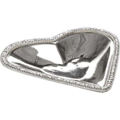 Piattino diamond a forma di cuore realizzato in ottone e cristallo silver plated