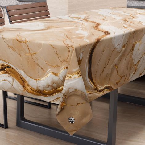 Nappe Anti-Taches rectangulaire pour Cuisine, élégante, Effet marbre, Beige, 12 Places (140 x 240 cm) 100% fabriquée en Italie (1/5)