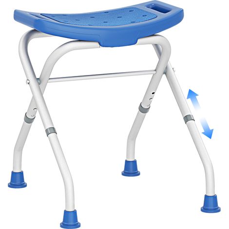 COSTWAY Foldable Shower Bench 3 Height Levels w/ Handles 150kg Capacity Blue (1/5)