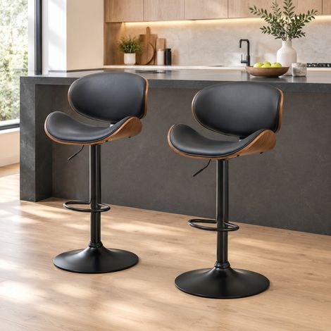 Verstellbarer drehbarer Barhocker aus schwarzem Leder, 2er-Set, Stahlgestell OKMYHOME (1/5)