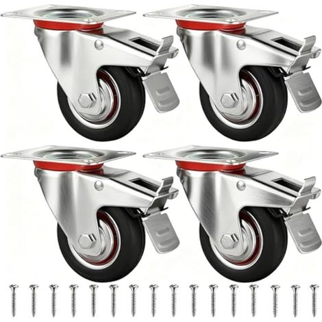 Roulettes robustes - Roulettes pour meubles - Roulettes pivotantes - Roulettes en caoutchouc durable de 80 mm avec frein, lot de 4, capacité de 240 kg, idéales pour les meubles, les étagères et les ch (1/5)