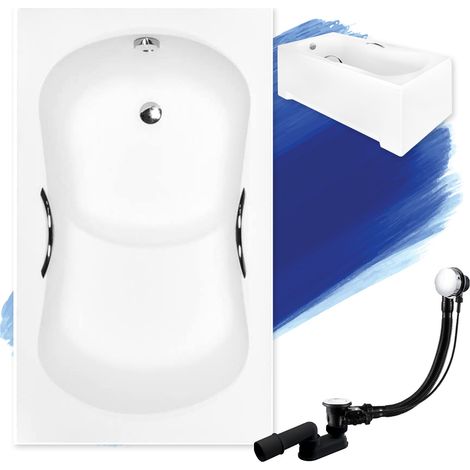 Baignoire Rectangulaire 120x70 avec tablier en acrylique + poignée, Siphon de bain et pieds (support) - Set 5en1 - Fabriqué en UE - BADLAND ARIA REHAB