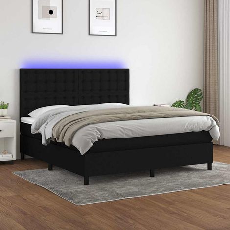 Sommier à lattes de lit et matelas et LED Noir 160x200 cm Tissu (1/5)