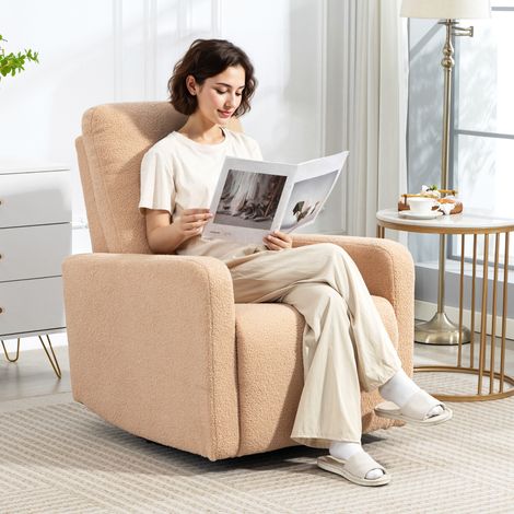 Sillón Relax Reclinable Manual hasta 135º con Reposabrazos Reposapiés Acolchado Grueso Función de Balanceo 360° Marrón (1/5)