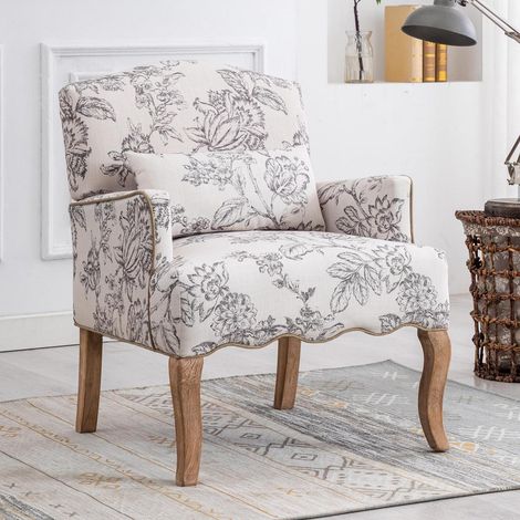 Ohrensessel mit Holzbeinen, Leinenbezug, Lendenkissen, beige (1/5)