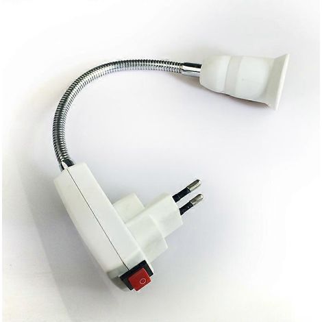 Lampe à douille E27 avec interrupteur, adaptateur de prise UE et bras de 20 cm orientable à 360° pour ampoule LED E27, lampe de cuisine, lampe de lecture, applique murale (ampoule non incluse) (1/5)