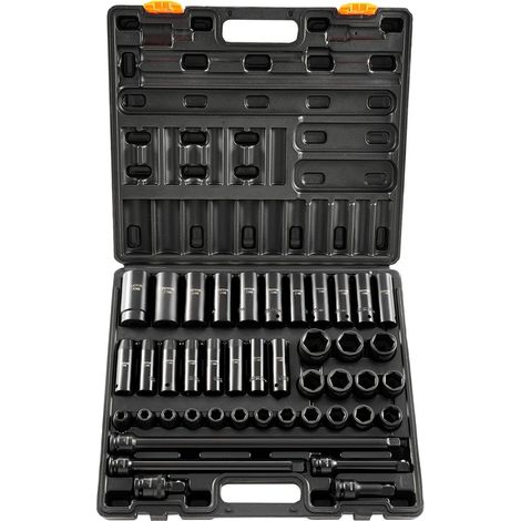 Coffret de douilles à impact 1/2 pouce, 43 pièces, assortiment de douilles standard, coffret de douilles 6 pans métriques 9-30 mm (standard/profondes) (1/5)