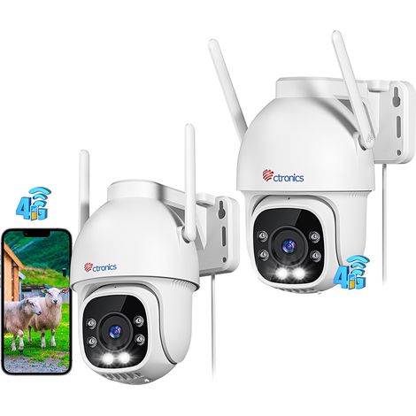 Lot de 2 Caméra de Surveillance Ctronics 3G/4G LTE Extérieure avec Carte Sim, 360° PTZ, Détection Humaine Suivi Auto Vision Nocturne Couleur 30M (1/5)