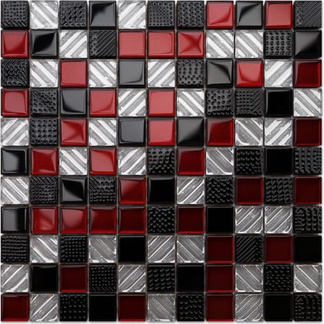 Ilcom mosaico in vetro su rete per bagno e cucina  30cm x 30cm  - Red samurai (1/4)