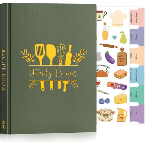 Journal de Recettes à Remplir, A5 Livre Cahier de Recettes Cuisine et Blanc, Carnet Recette pour Enregistrer vos Propres Recettes, Livre Recette Vierge, Recipe Book Cookbook, Vert, Anglaise