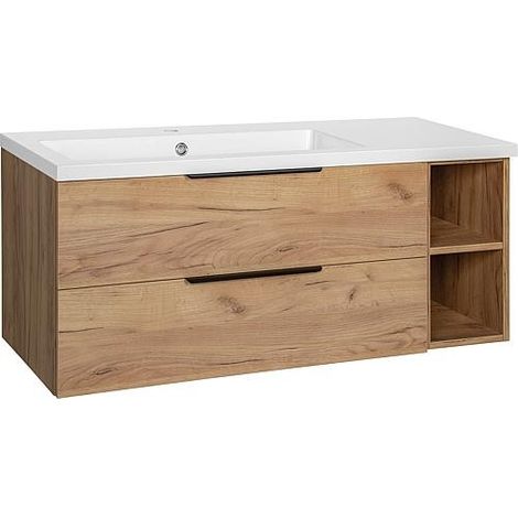 Meuble sous-vasque + vasque en fonte minérale LOSSA 2 tiroirs,1 meuble bas ouvert chêne cendré cortina (1/3)