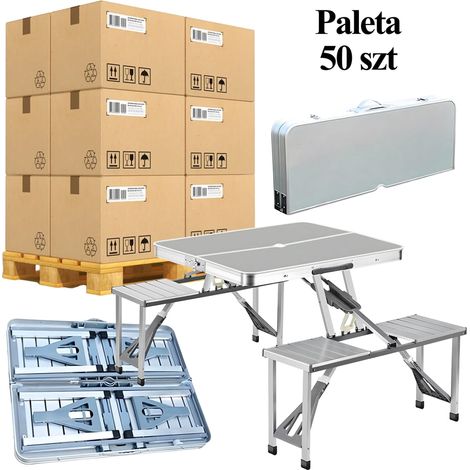 Table de camping pliante en aluminium avec bancs 50x