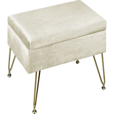 Pouf Contenitore Poggiapiedi Velluto Con Struttura Circolare Cromata Oro Elegante Imbottito Sgabello Per Toeletta Mobile Trucco Ottomano Ingresso Camera Da Letto Soggiorno Salotto Rotondo Beige (1/5)