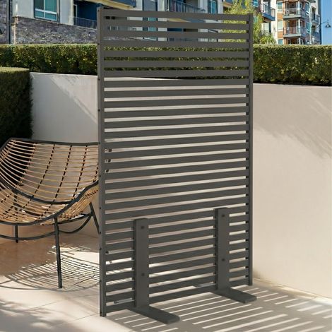Biombo decorativo calado 80 x 150 cm con lamas horizontales de metal gris antracita