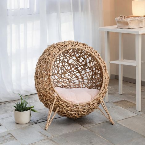 Cabas en PE rotin pour chat avec coussin brun Ø52 x 58 cm (1/5)