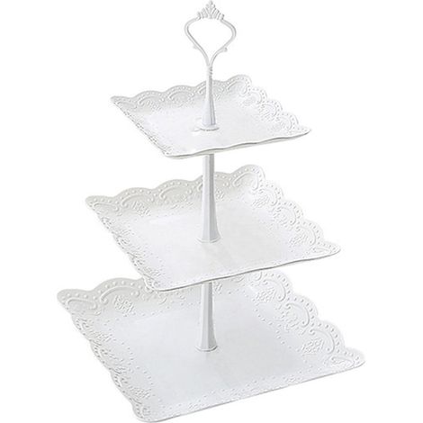 Cake Stand - 3 Tier PP Dessert Tray - Square Tiered Serving Stand for Cupcakes Fruits Candies - 24 x 24 x 37 cm - 1 Piece (1/5)