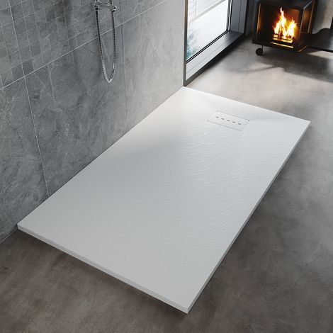 ELEGANT 1700x800mm White Slate Effect Lightweight Slate Shower Base Rectangular Grain Shower Enclosure Tray with Waste Trap (1/7)