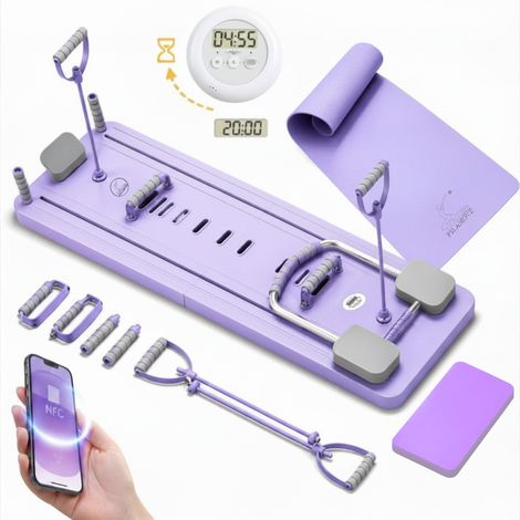 TABLEAU DE PILATES INTERACTIF POUR LE FITNESS ET LE CARDIO PILATES, TABLEAU MULTIFONCTIONNEL ET PLIABLE POUR LES EXERCICES, BANDES DE RÉSISTANCE VIOLETTES (1/5)