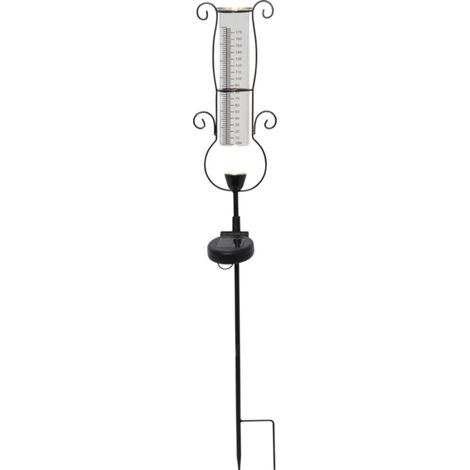 Pluviomètre solaire Star Trading Pluvio, LED, noir, extérieur, verre, blanc chaud, capteur crépusculaire, 65 cm