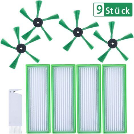 9 Stück Zubehör für Vorwerk Kobold VR200 VR300 Saugroboter - Ersatzteile 4 HEPA Allergiefilter, 4 Seitenbürsten, 1 Kleine Bürste - Ersatzset passend für Vorwerk Kobold VR 200, NICHT Original (1/5)