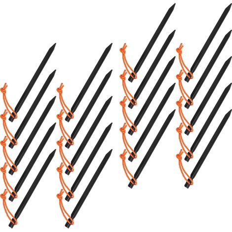20 piquets de tente en V robustes avec cordes, 23 cm, noir - parfaits pour camping et auvents extérieurs (1/5)