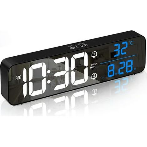 Réveil numérique LED, horloge électronique rechargeable avec température, date, fonction snooze, jour de la semaine et double alarme, 40 sonneries, horloge multifonction (noir) (1/5)