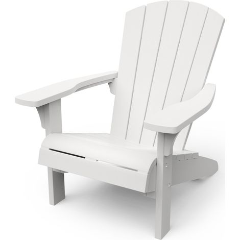 Keter – Chaise de jardin Adirondack – Blanc – Matériaux sans entretien – Confort traditionnel avec porte-gobelet intégré