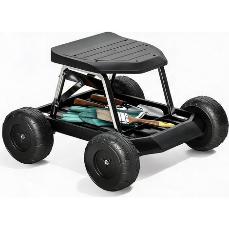 Tabouret de jardinage mobile avec plateau à outils et roues negro (1/5)