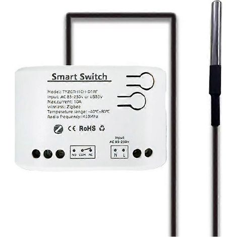 Interrupteur intelligent Tuya Zigbee avec capteur de température, relais Zigbee à contact sec passif, compatible avec Home Assistant, 85-250 V CA. (1/5)