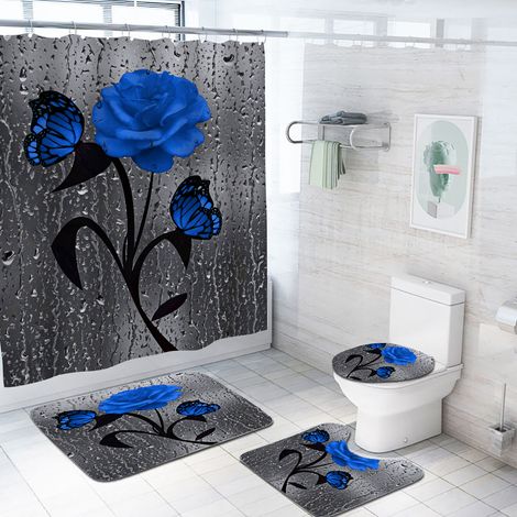 Filiyano-Ensemble de rideau de douche rose gratuit, rideau de douche à perforations, quatre pièces (1/2)