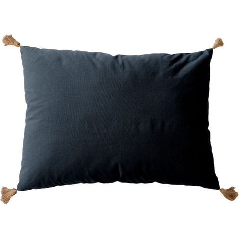 Coussin Déco Uni à Pompons "Panama" 50x70cm Gris Foncé (1/2)