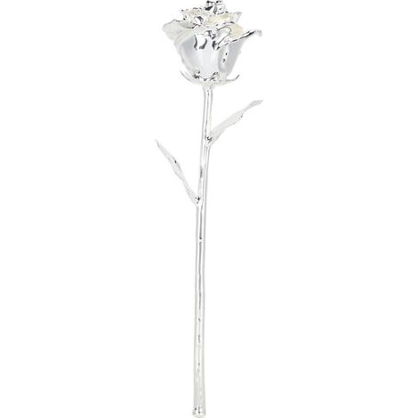 Rose tige longue 24K or véritable fleur artificielle avec feuille collection artisanale argentée