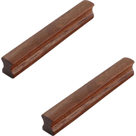 Lot de 2 poignées de porte en bois de noyer massif avec vis - Espacement des trous : 128 mm - Pour armoire, penderie, tiroir (1/5)