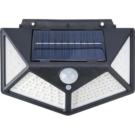 Lámpara solar de exterior GD203 para jardín con sensor de movimiento, 100 LED, IP65, resistente al agua, foco de pared para puerta de entrada, jardín, garaje, color negro