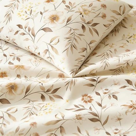Housse de Couette 220x240 Motif Feuilles Fleurs Taie d'oreiller 65x65cm