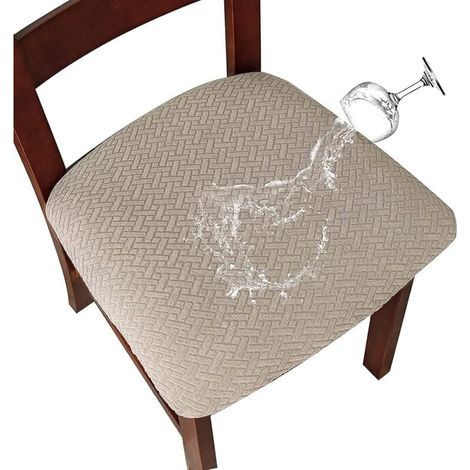 2/4-teiliger Stuhlbezug, Stuhlkissenbezug, wasserdichter, abnehmbarer Stuhlsitzbezug, elastischer, waschbarer Jacquard-Stuhlsitzbezug für Esszimmer (Sand, 4)