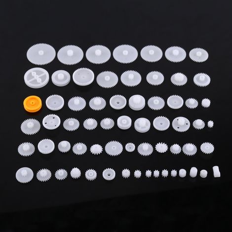 Engrenages en plastique, kits de vis sans fin de poulie Ensemble d'engrenages durables portables Jouet d'engrenages en plastique pour voitures (64 ensembles d'engrenages), (1/5)