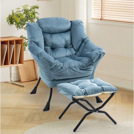 Poltrona relax 70x20x77 cm azzurro chiaro in metallo con poggiapiedi pieghevole e tasca laterale (1/4)